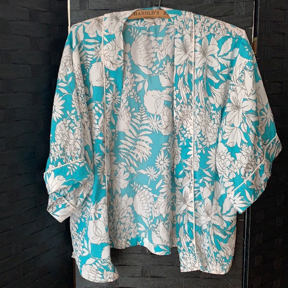 BOGO Teal and White Floral Shawl